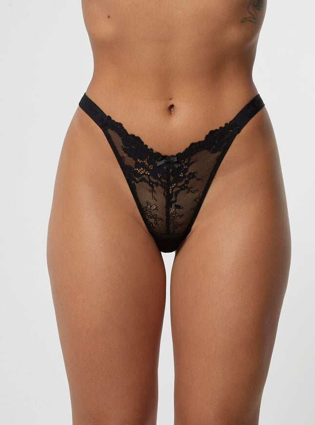 Fran lace high leg thong - Black