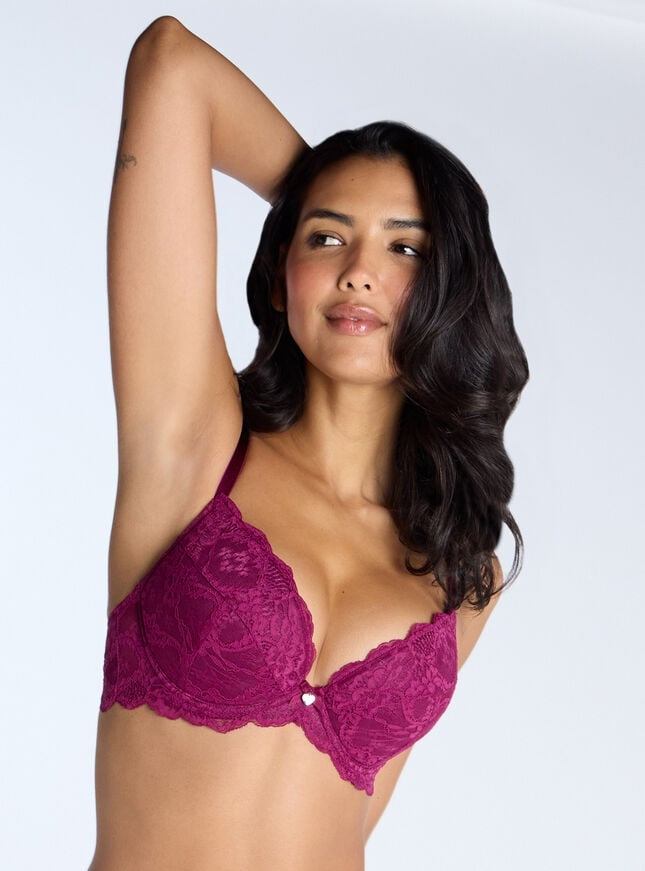 Mollie lace padded plunge bra - Grape