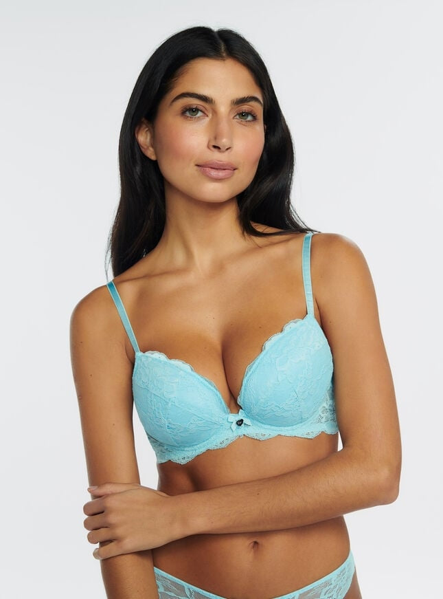 Mollie lace padded plunge bra - Light Blue