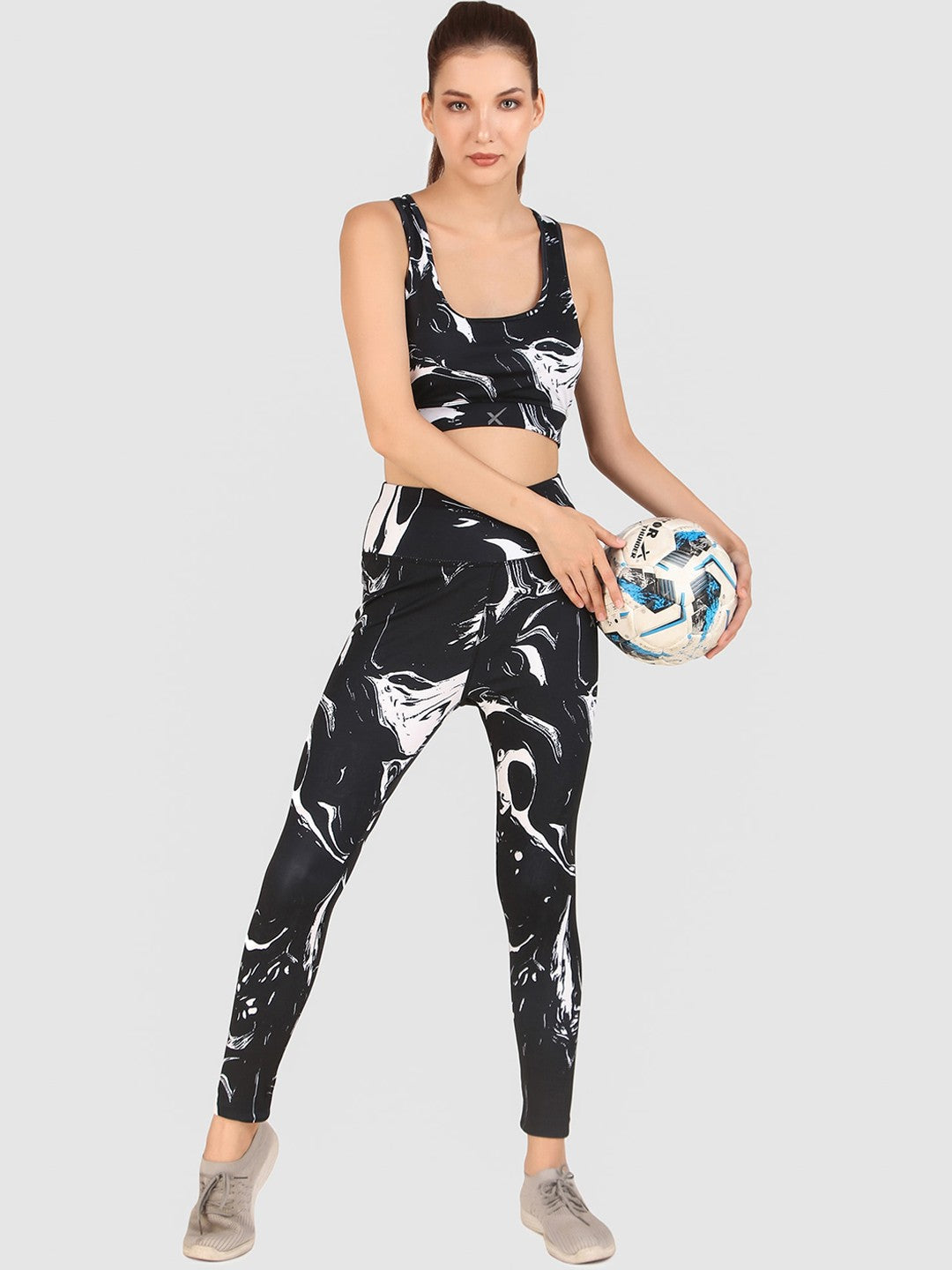 Abstract Printed Fitted Crop Top & Tights