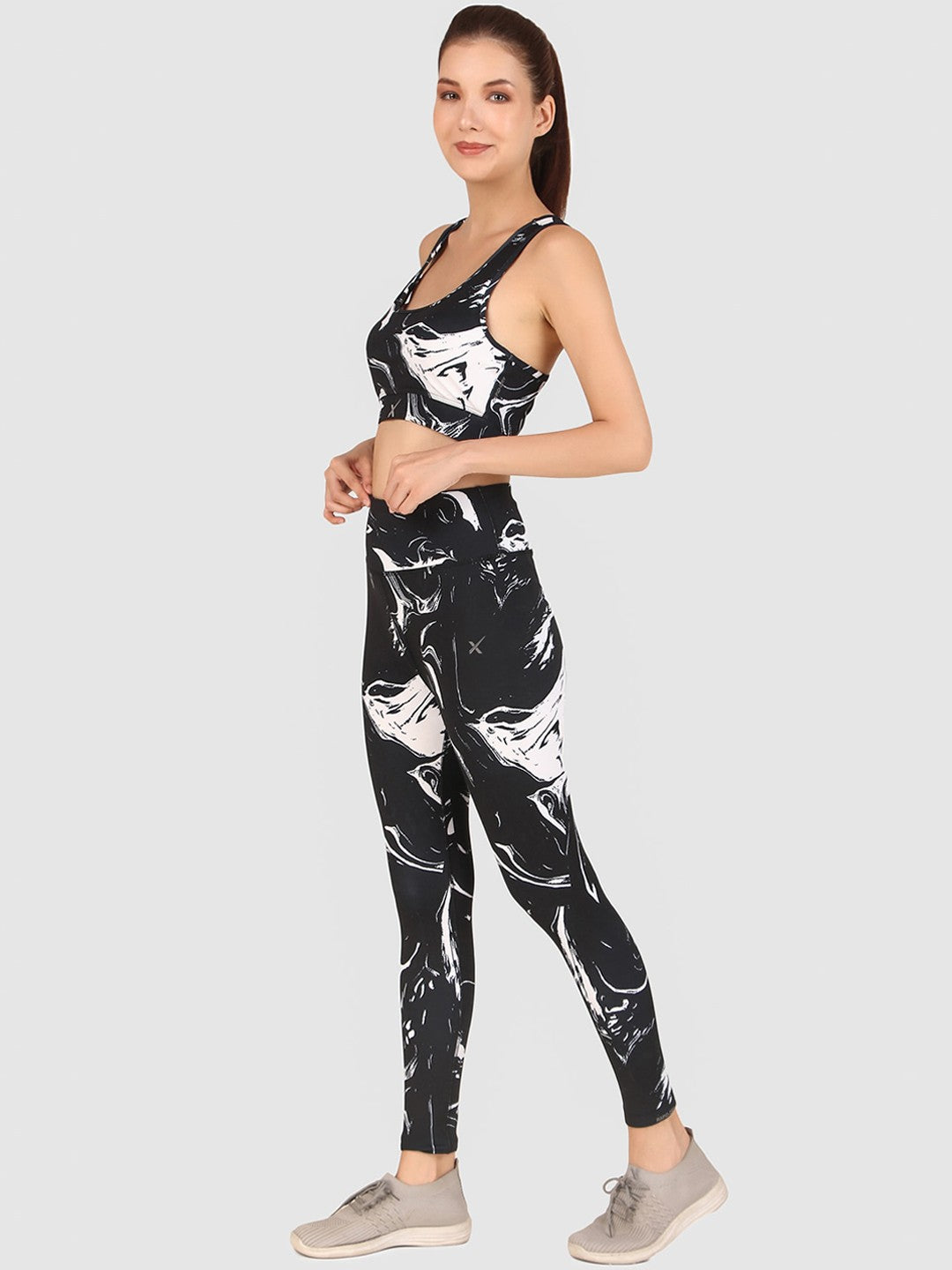 Abstract Printed Fitted Crop Top & Tights