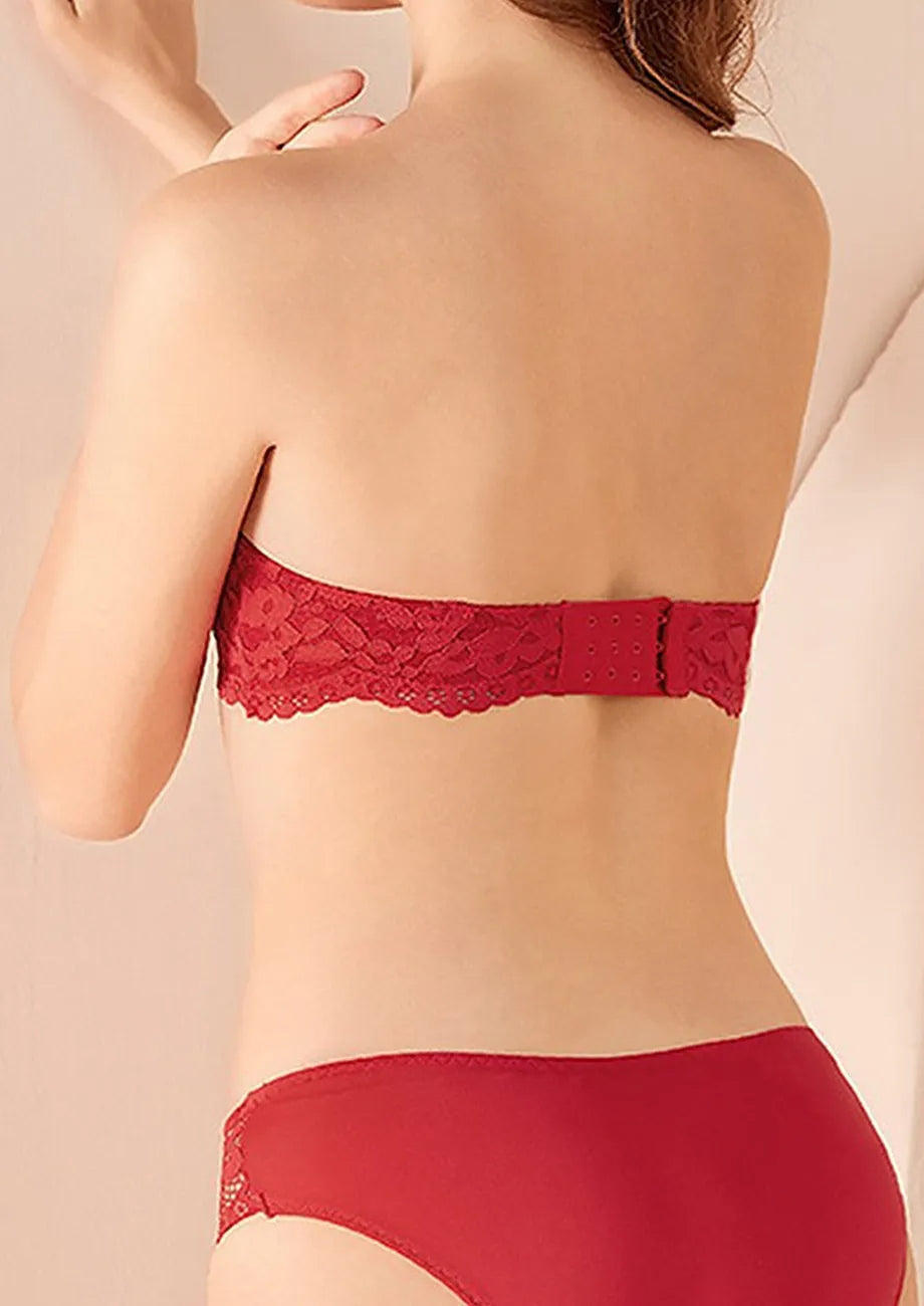 Lacy Red Detachable Strap Bra