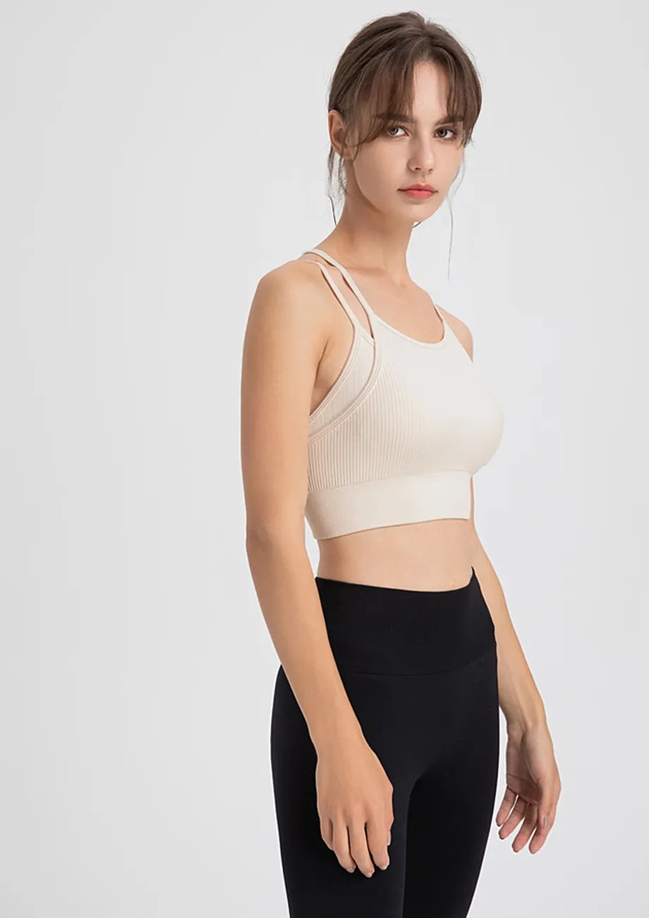 Ribbed Strappy Off-White Sports Bra