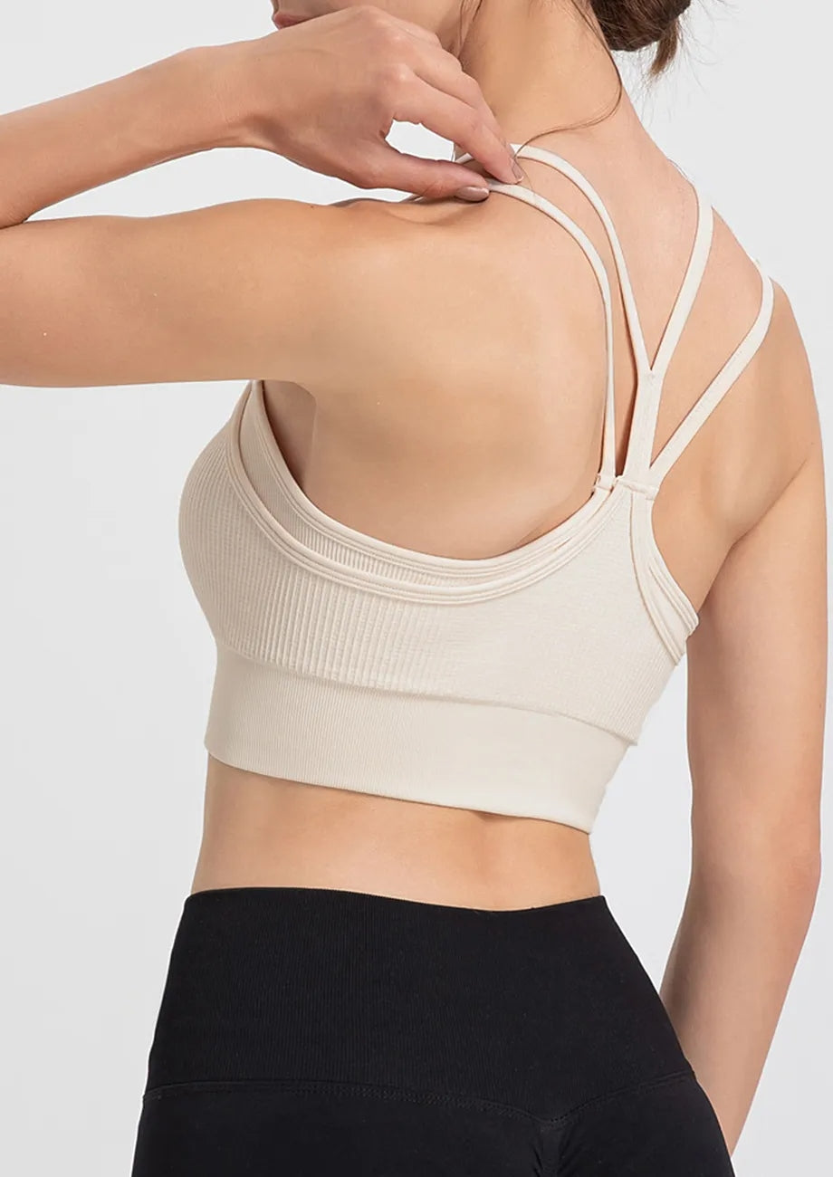 Ribbed Strappy Off-White Sports Bra