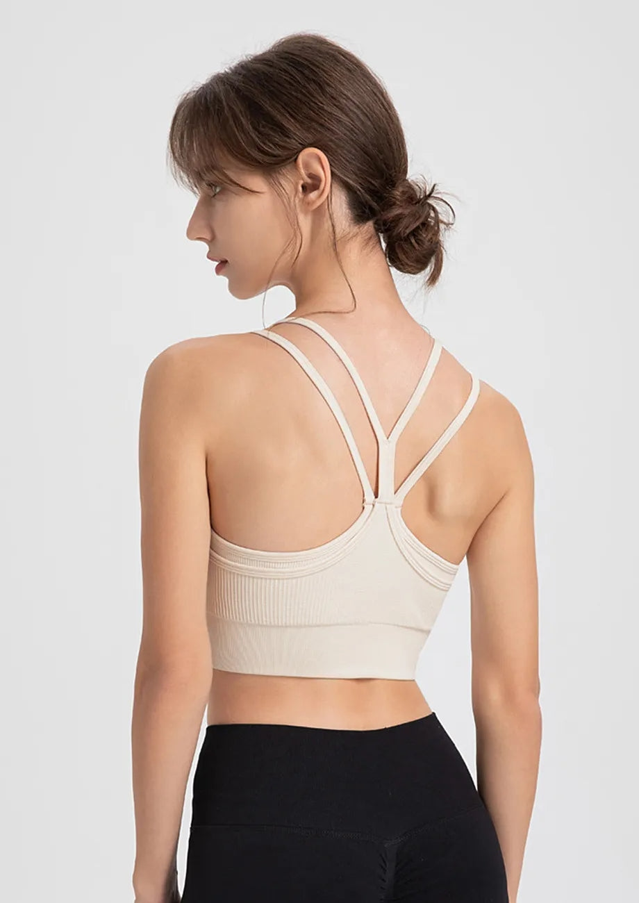 Ribbed Strappy Off-White Sports Bra