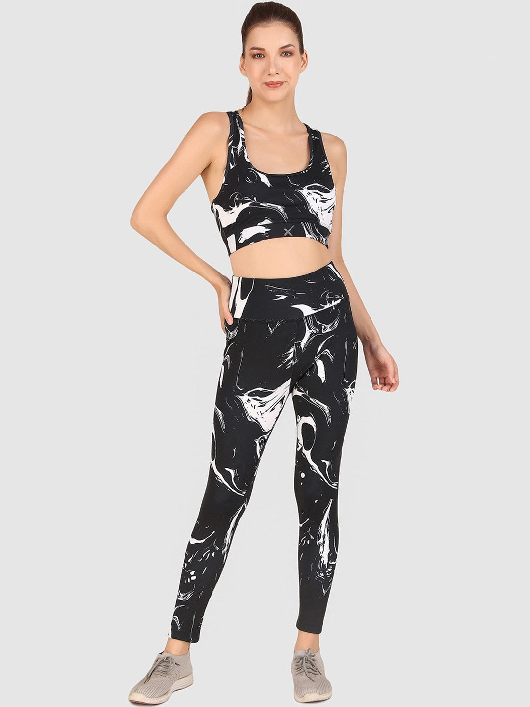 Abstract Printed Fitted Crop Top & Tights