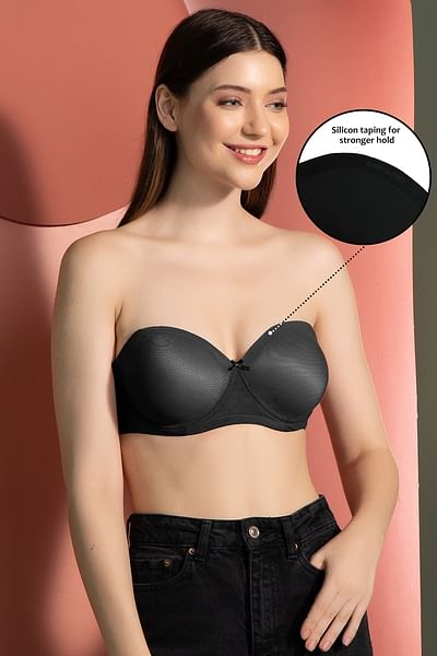 Strapless Balconette Bra in Black with Transparent Straps & Band