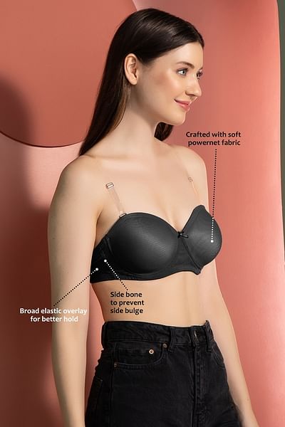 Strapless Balconette Bra in Black with Transparent Straps & Band