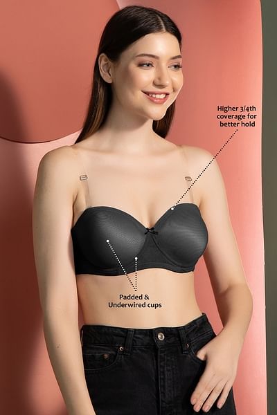 Strapless Balconette Bra in Black with Transparent Straps & Band