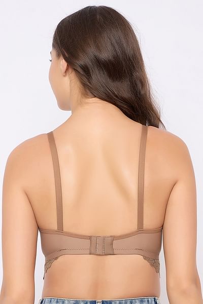 Padded Underwired Full Cup Bralette in Brown - Lace