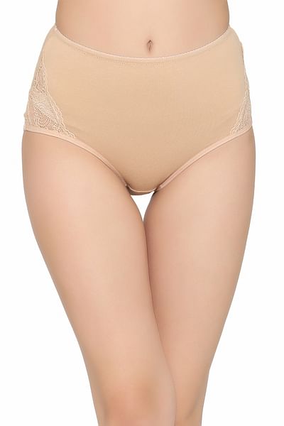 Pack of 2 High Waist Hipster Panties with Lace Panels- Cotton