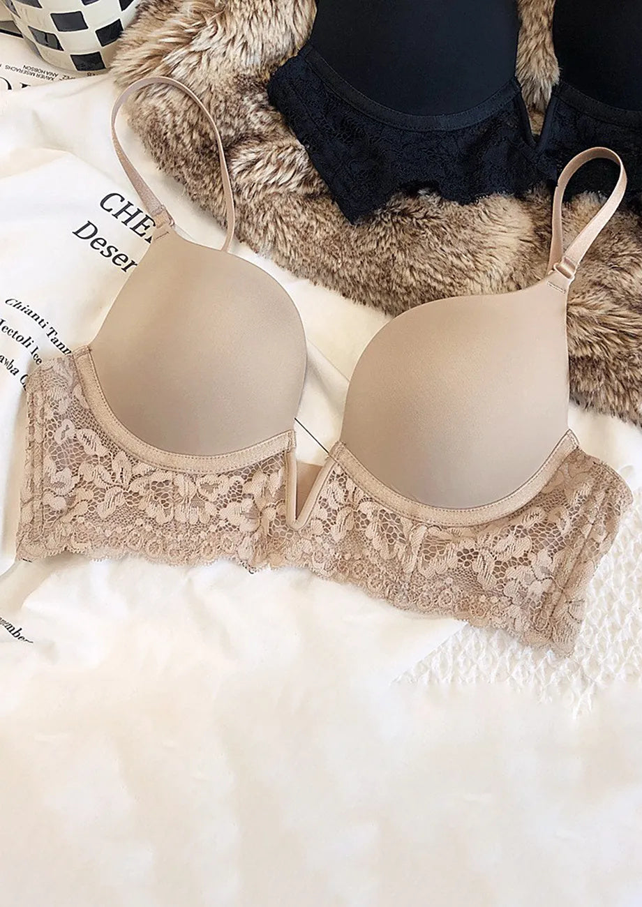 Lace-Trim Plunging Padded Bra